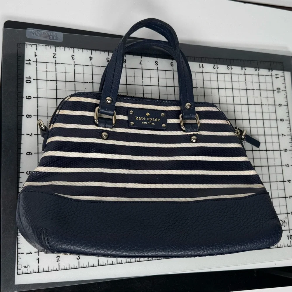 Kate Spade Navy and White Striped Royal Blue Satchel. Slight edge wear. - Picture 8 of 10